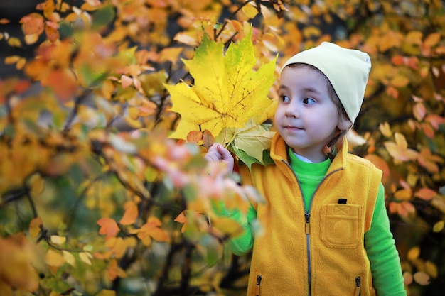 Kinderen lopen in de herfst in het herfstpark
