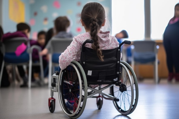 Kinderen met een handicap in rolstoelen op school inclusief onderwijs generatieve ai