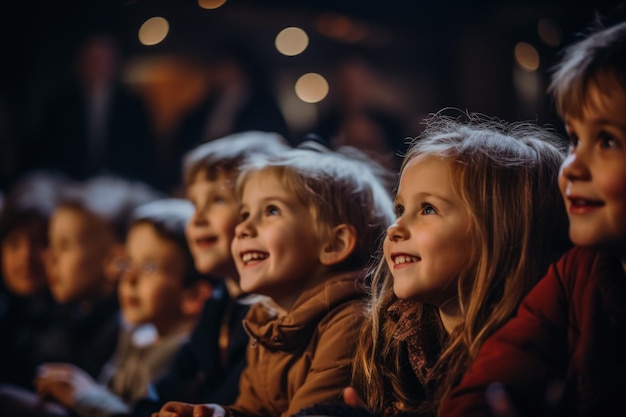 Kinderen met grote ogen in het publiek, gefascineerd door de magie van live theater dat zich voor hen ontvouwt