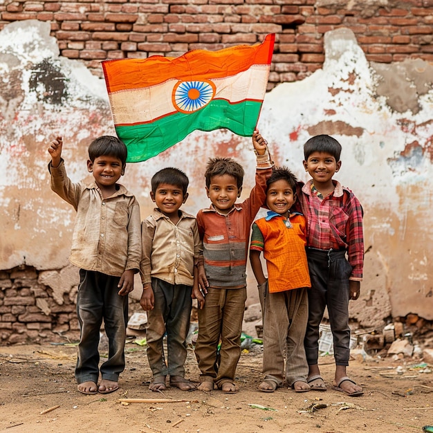 kinderen met hun landvlag vieren kinderdag