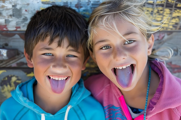 Foto kinderen met hun tong uit.
