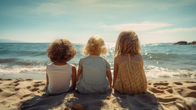 Foto kinderen op het strand op een zonnige dag