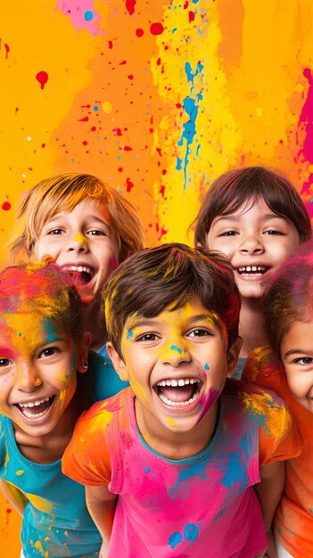 Kinderen plezier bij Holi Vertical Banner