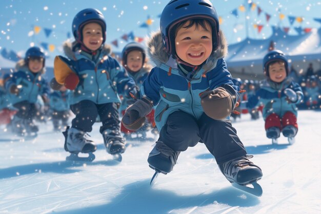 Kinderen schaatsen op de overdekte ijsbaan