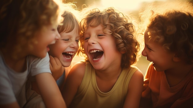 Foto kinderen spelen en lachen op een zonnige dag