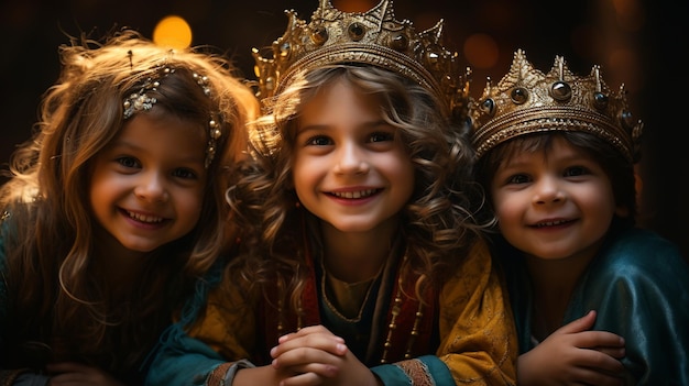 Kinderen spelen in de werkplaats van de mooie wijze mannen.