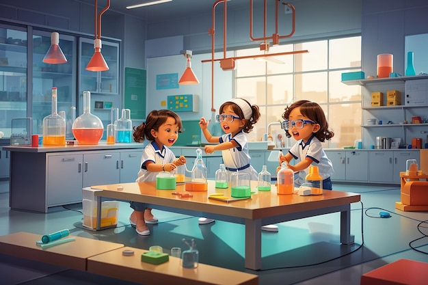 Kinderen spelen in een laboratorium