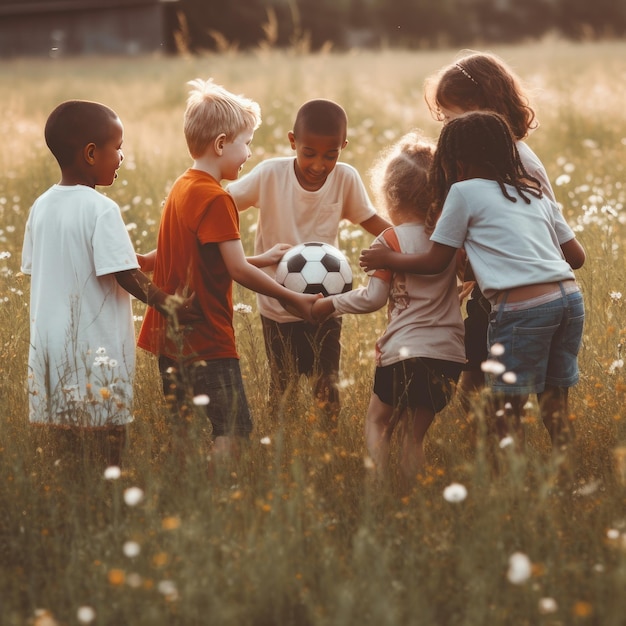 kinderen spelen samen in de natuur generatieve ai