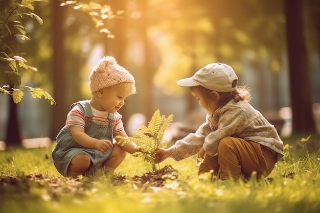 kinderen spelen samen in een park op een zonnige dag