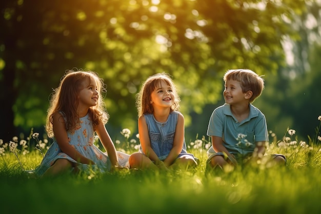 kinderen spelen samen in een park op een zonnige dag