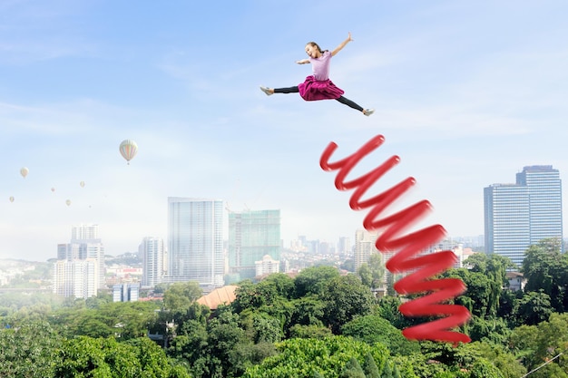 Kinderen springen in de lucht. Gemengde media