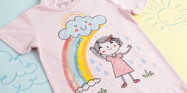 Kinderen tekenen met kleurpotloden een meisje op een regenachtige dag