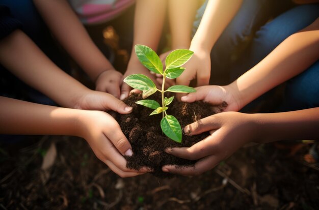 Kinderen van verschillende rassen planten samen planten
