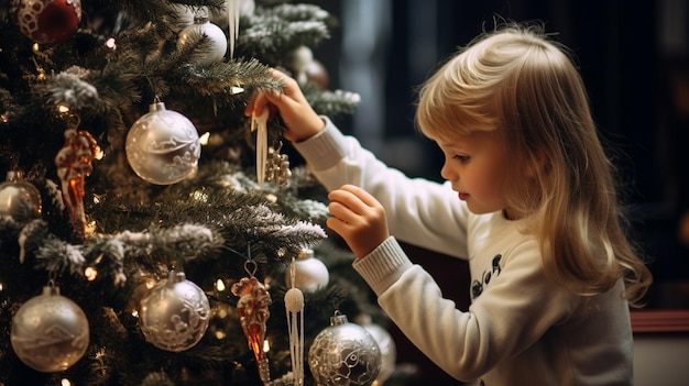 kinderen versieren de kerstboom met ornamenten Generatieve AI