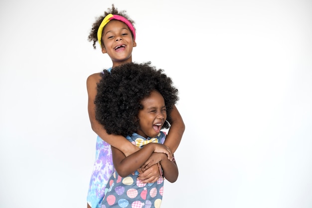 Kinderen Vriendinnen Glimlachen Geluk Vriendschap Saamhorigheid Studio Portret