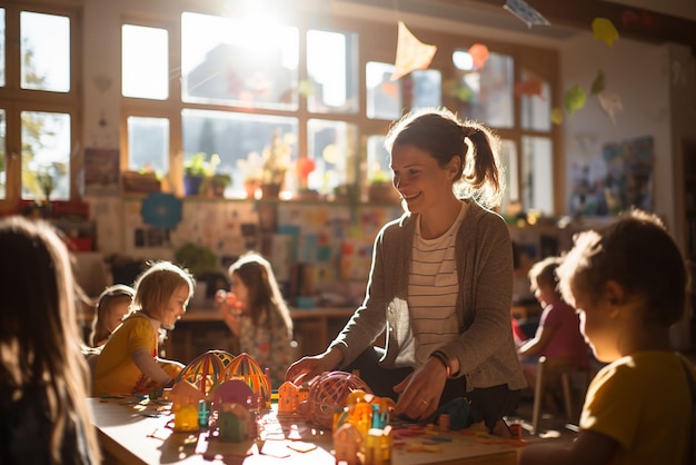 kindergarten children with teacher