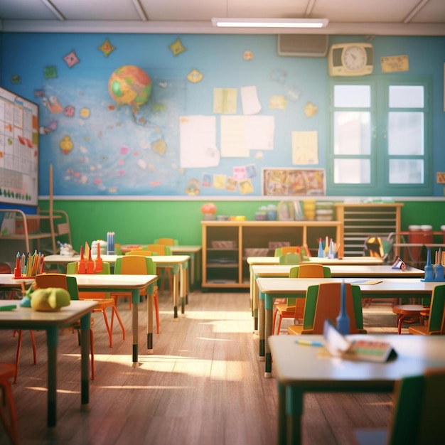 Photo kindergarten classroom school background concept blurry class room for children students or