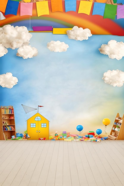 Kindergarten or preschool colorful banner with empty copy space background