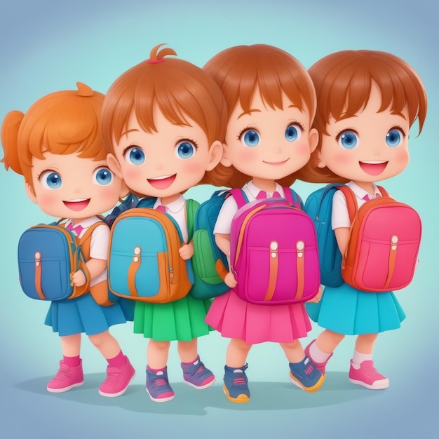 kindergarten students with school bags standing