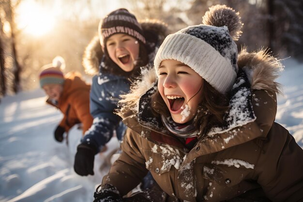 Foto kindergelach vult de sneeuwige lucht ai gegenereerde kunst