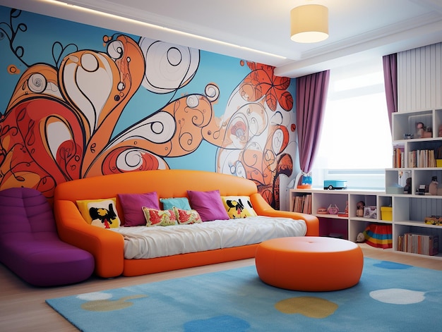 Kinderkamer in een kleurrijke pop-art eclectische stijl.