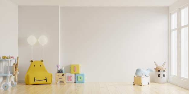 Foto kinderkamer in lichte lichte witte kleur muur achtergrond. 3d-rendering