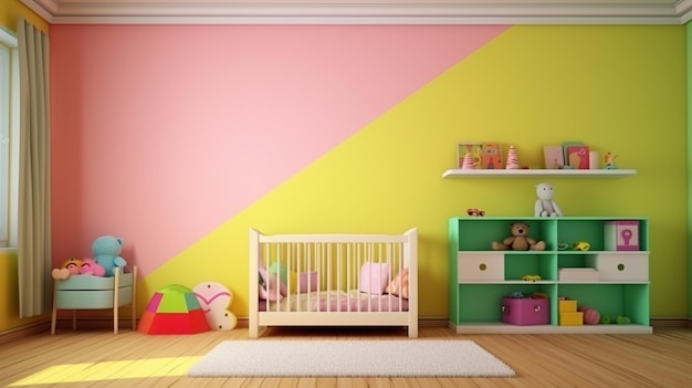 Kinderkamer met heldere kleuren muren interieur details Interieur slaapkamer ontwerp