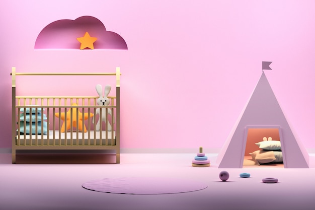 Foto kinderkamer met roze wigwam