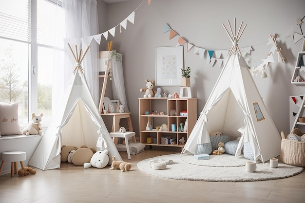 Kinderkamer met witte tipi