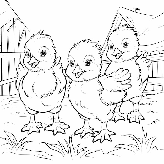 Foto kinderkleurboek baby boerderijdieren kippen dikke lijnen