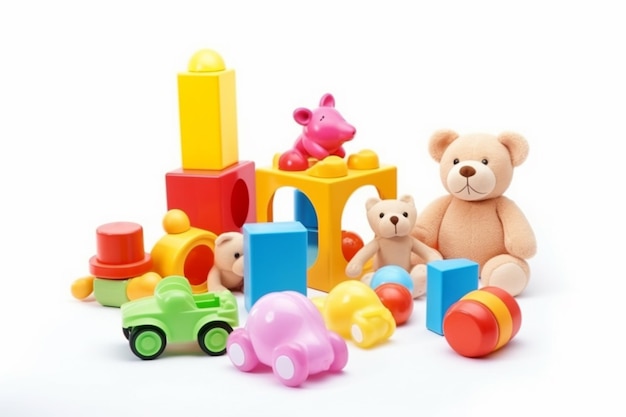 Kinderspeelgoed geïsoleerd op witte achtergrond Gemaakt met generatieve AI