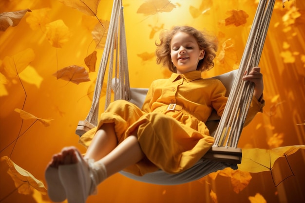 Kindertijd herfst meisje natuur schoonheid herfst vrouw park swing gelukkig blad schoolmeisje oktober