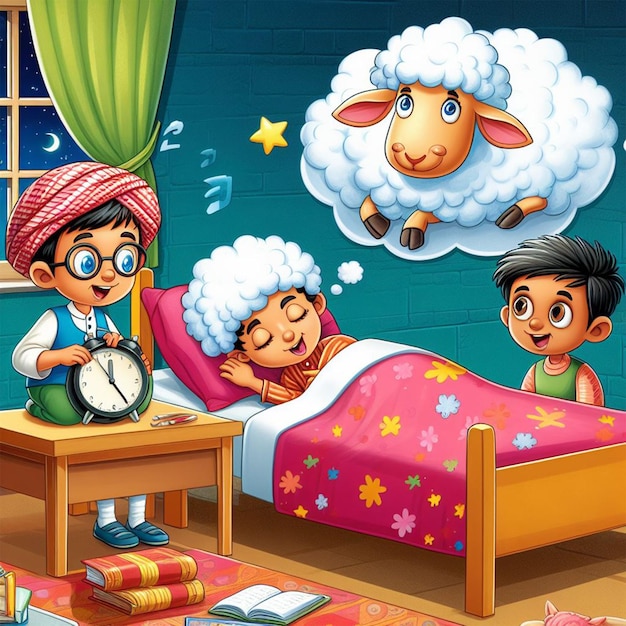 Kinderverhaal voor het slapen gaan met dieren dromen Cartoon illustratie voor schoolverhaalboek ai afbeeldingen