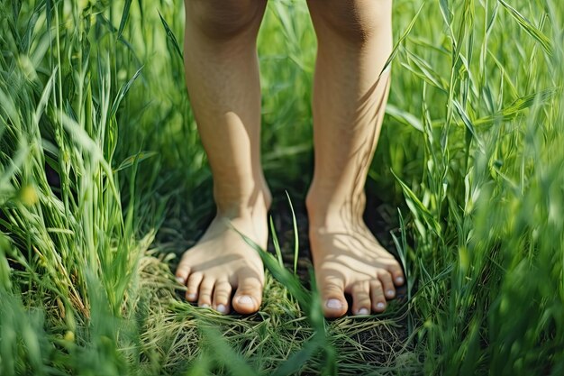 Foto kindvoeten op groen gras