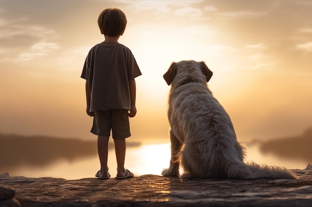 Kindvriendelijke hond zonsondergang Genereer Ai