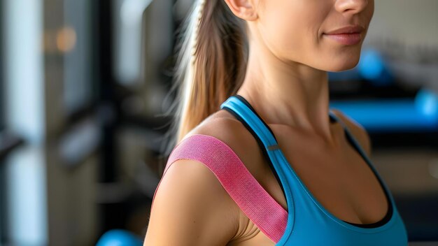 Kinesiology Tape Application for Female Athletes39 Shoulder Support and Injury Prevention Concept Athletic Tape Shoulder Support Injury Prevention Female Athletes Kinesiology Tape