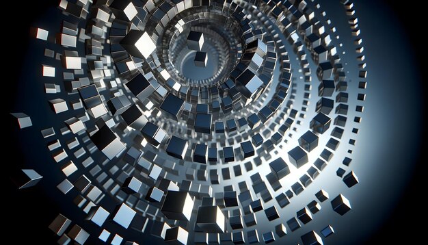 Kinetic art featuring rotating cubes in a void Abstract background