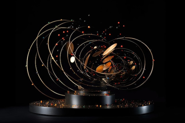 Kinetic art piece in motion against a black background created with generative ai