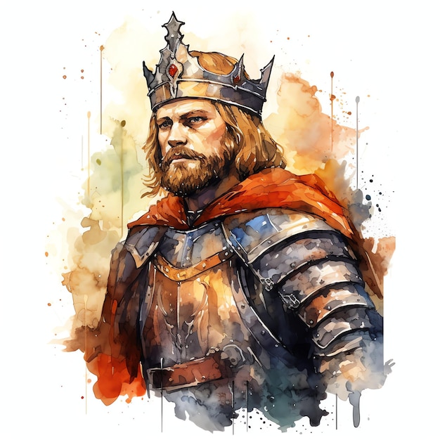 Король Артур Средневековая фантазия с акварелью