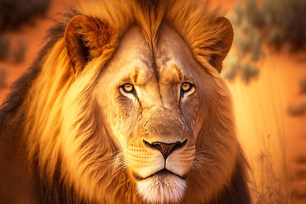 King big light lion closeup portrait in africa