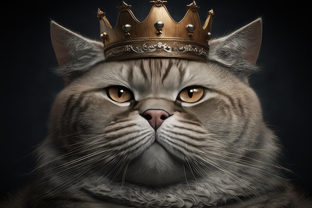 King of cat wearing crown on dark background