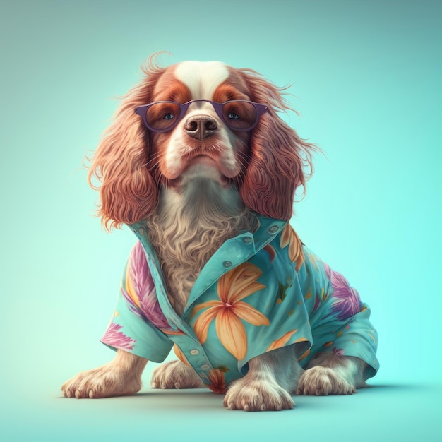 Кинг чарльз спаниель собака в летнем костюме Кавалер кинг чарльз спаниель Generative AI