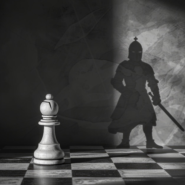 King chess board game View of chess pieces with dramatic and mystical background