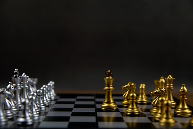 A king chess in front of the line. Concept of leadership And business Strategic plan.