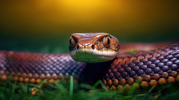 King cobra on Grass Beautiful snake with orange eyes