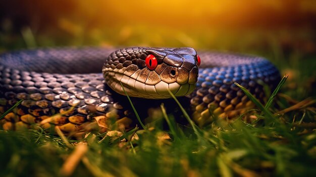 King cobra on Grass Beautiful snake with orange eyes