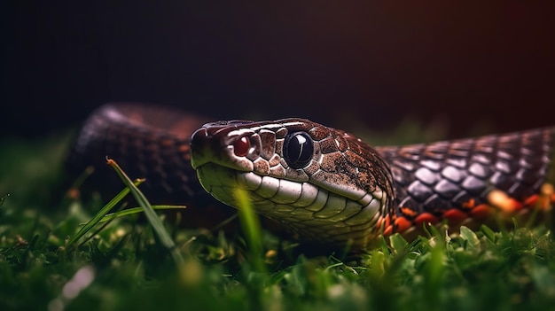 King cobra on Grass Beautiful snake with orange eyes