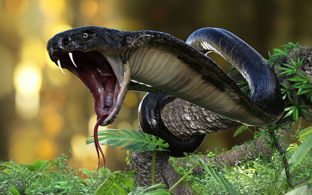 King Cobra The World's Longest Venomous Snake on Jungle with Clipping Path, King Cobra Snake