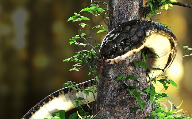 King cobra il serpente velenoso più lungo del mondo nella giungla con tracciato di ritaglio, king cobra snake