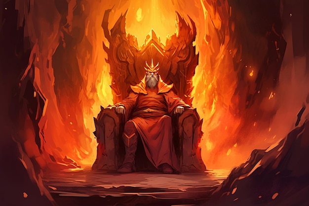 Photo king of the fire realm sitting on his throne generative ai